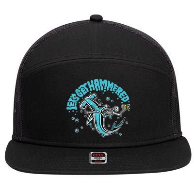 Hammerhead Shark Drinking Pun Let's Get Hammered Party 7 Panel Mesh Trucker Snapback Hat