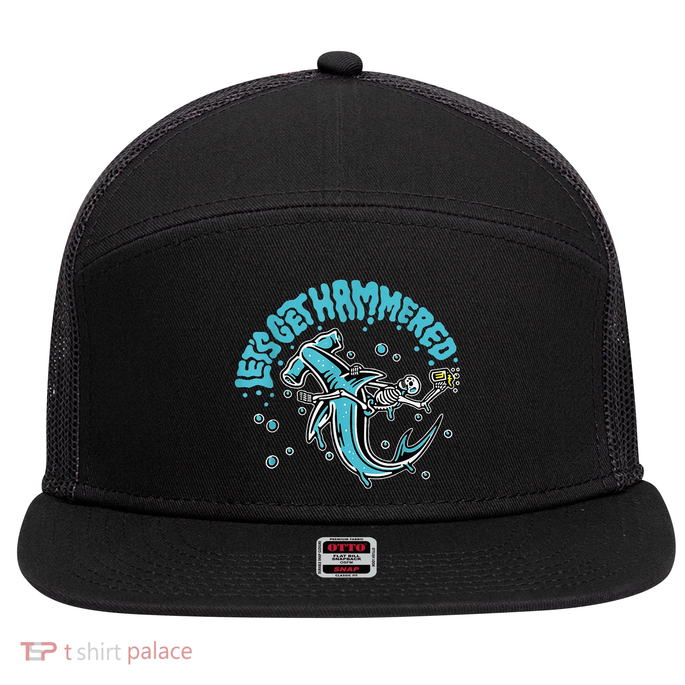 Hammerhead Shark Drinking Pun Let's Get Hammered Party 7 Panel Mesh Trucker Snapback Hat