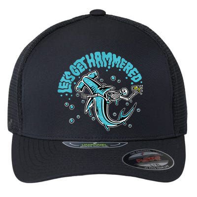 Hammerhead Shark Drinking Pun Let's Get Hammered Party Flexfit Unipanel Trucker Cap