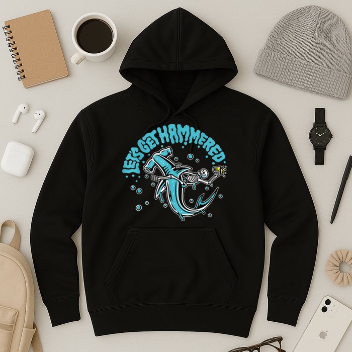 Hammerhead Shark Drinking Pun Let's Get Hammered Party Hoodie