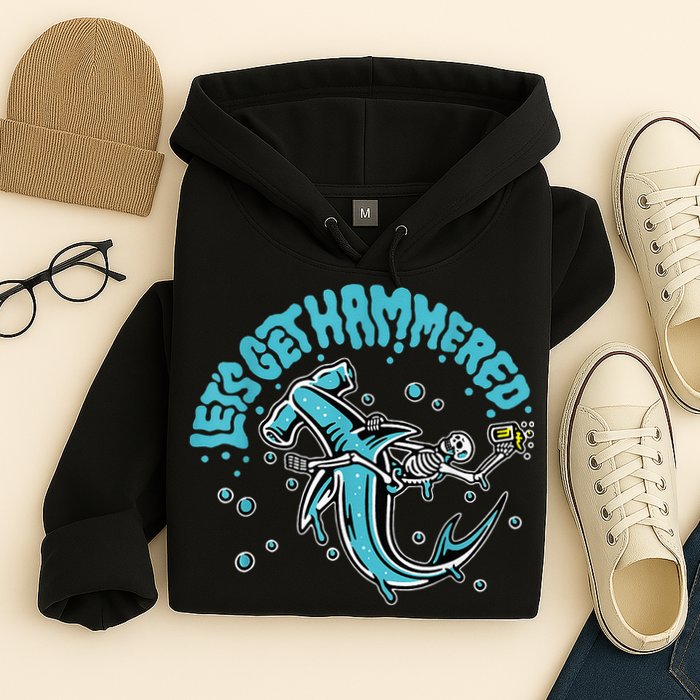 Hammerhead Shark Drinking Pun Let's Get Hammered Party Hoodie