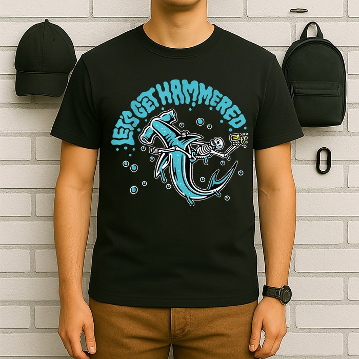 Hammerhead Shark Drinking Pun Let's Get Hammered Party T-Shirt