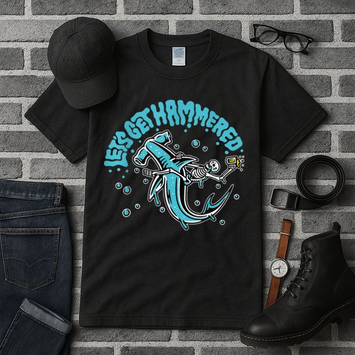 Hammerhead Shark Drinking Pun Let's Get Hammered Party Tall T-Shirt