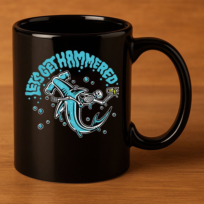 Hammerhead Shark Drinking Pun Let's Get Hammered Party 11oz C Handle Ceramic Mug