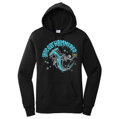 Hammerhead Shark Drinking Pun Let's Get Hammered Party Women's Pullover Hoodie