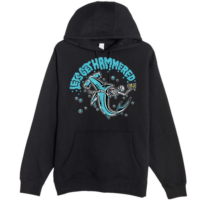 Hammerhead Shark Drinking Pun Let's Get Hammered Party Premium Pullover Hoodie