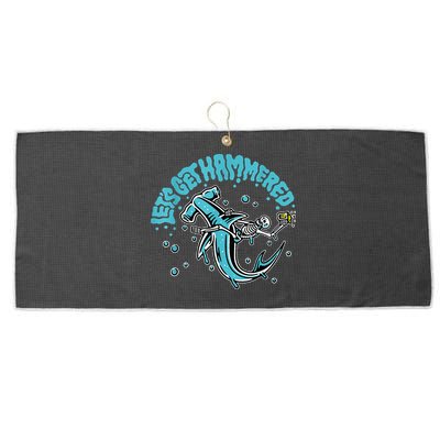 Hammerhead Shark Drinking Pun Let's Get Hammered Party Large Microfiber Waffle Golf Towel