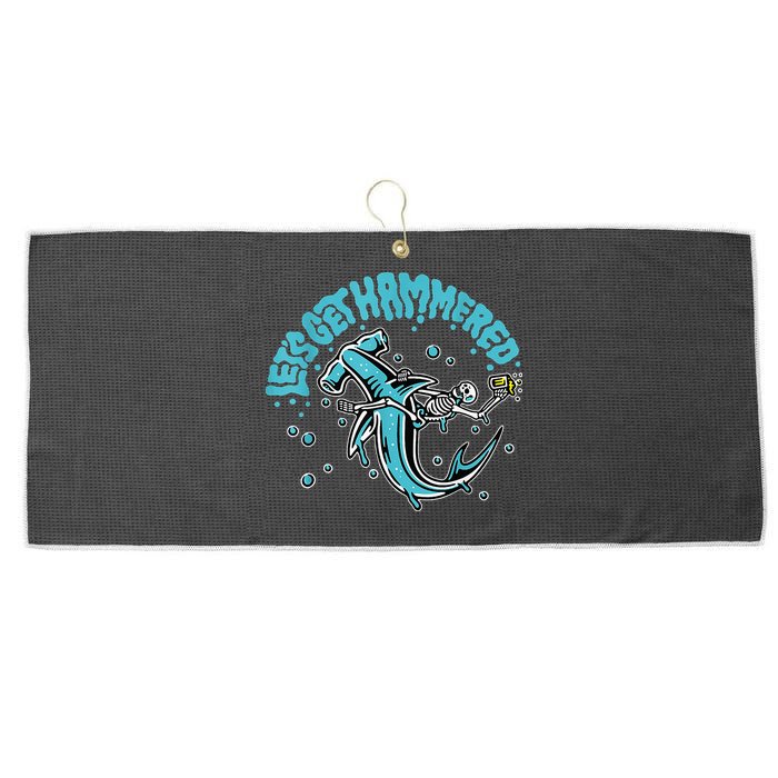 Hammerhead Shark Drinking Pun Let's Get Hammered Party Large Microfiber Waffle Golf Towel
