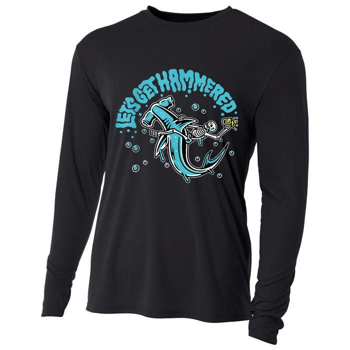 Hammerhead Shark Drinking Pun Let's Get Hammered Party Cooling Performance Long Sleeve Crew