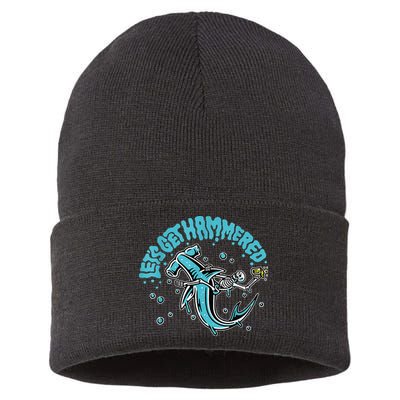 Hammerhead Shark Drinking Pun Let's Get Hammered Party Sustainable Knit Beanie