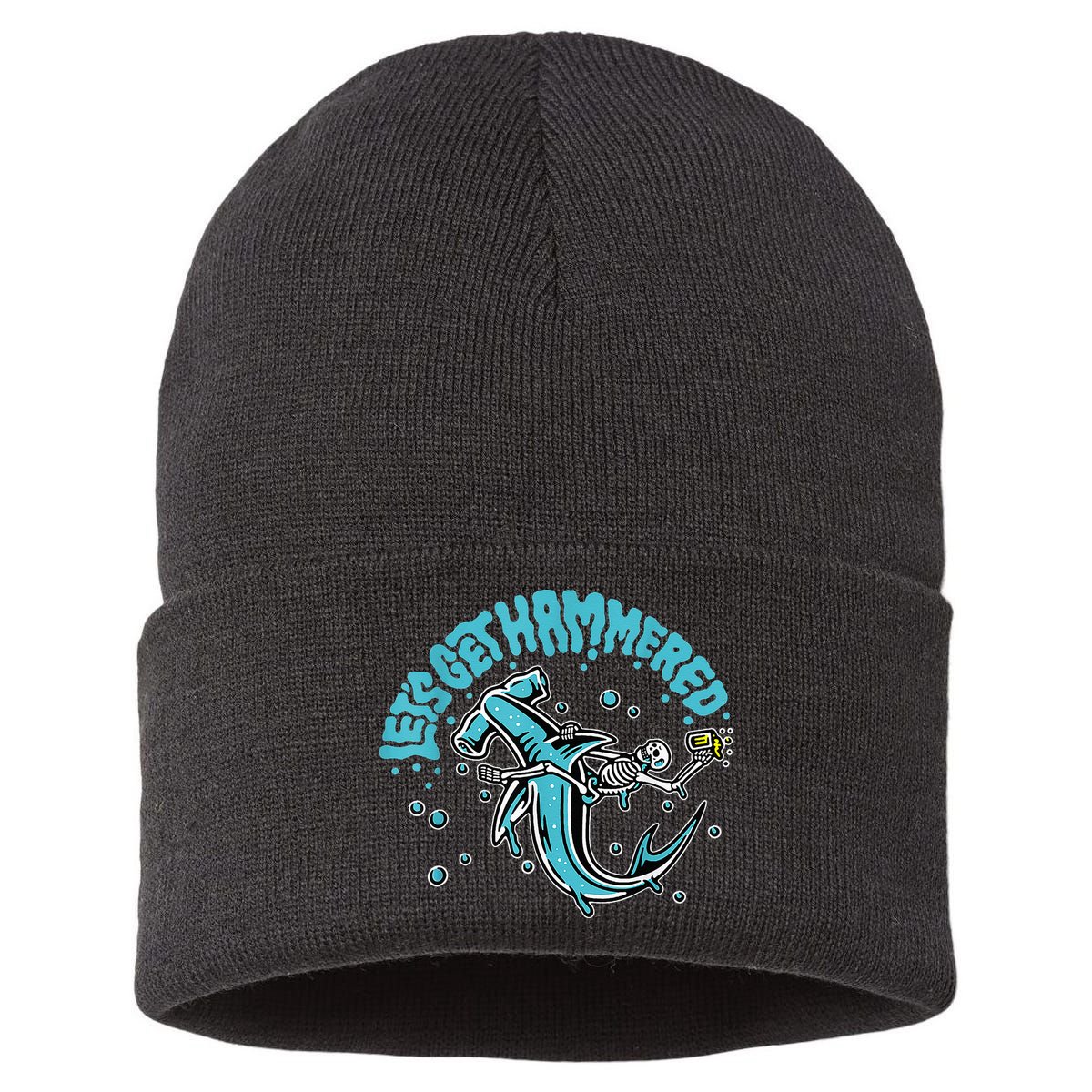 Hammerhead Shark Drinking Pun Let's Get Hammered Party Sustainable Knit Beanie