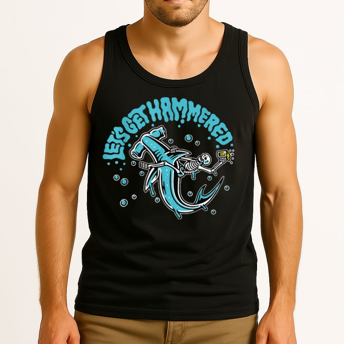 Hammerhead Shark Drinking Pun Let's Get Hammered Party Tank Top