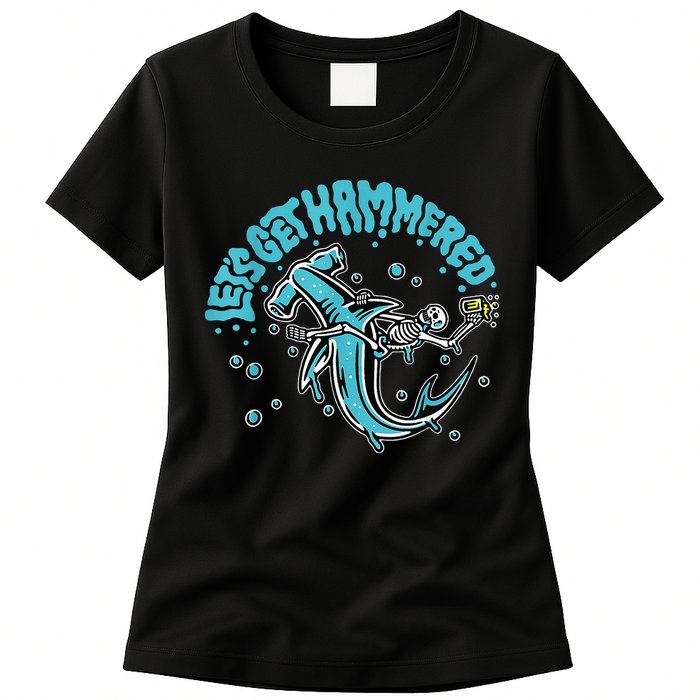 Hammerhead Shark Drinking Pun Let's Get Hammered Party Womens T-Shirt