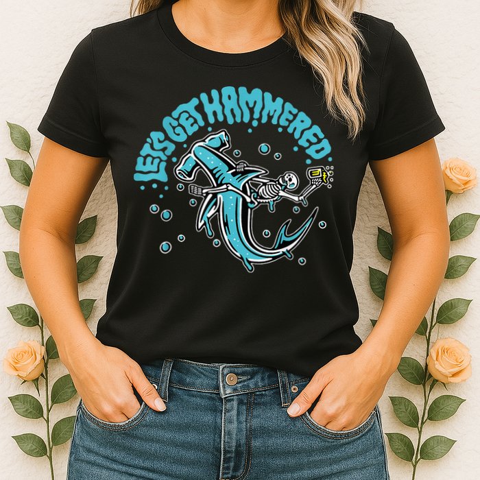 Hammerhead Shark Drinking Pun Let's Get Hammered Party Womens T-Shirt