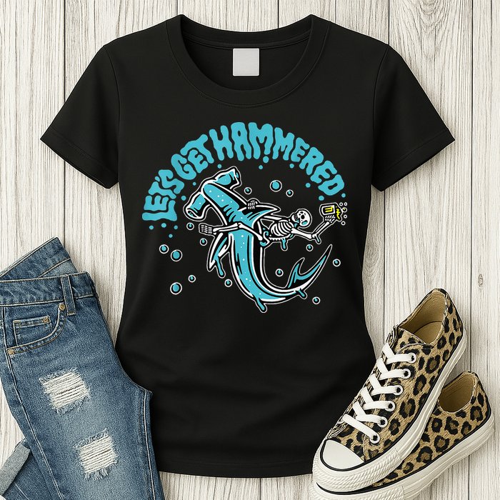 Hammerhead Shark Drinking Pun Let's Get Hammered Party Womens T-Shirt