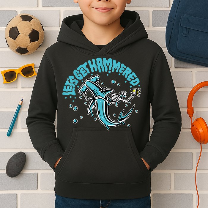 Hammerhead Shark Drinking Pun Let's Get Hammered Party Kids Hoodie