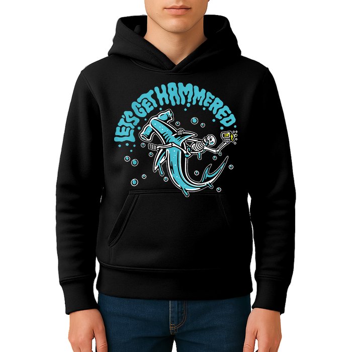 Hammerhead Shark Drinking Pun Let's Get Hammered Party Kids Hoodie