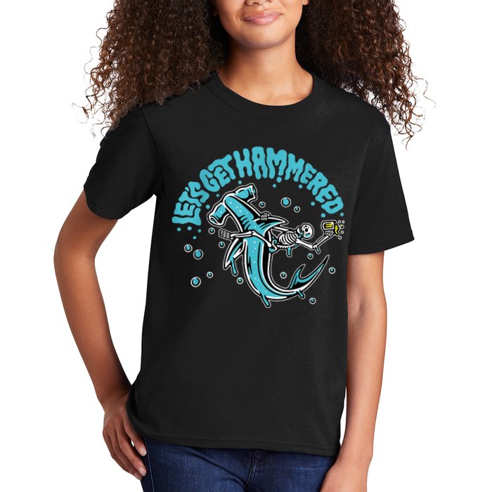 Hammerhead Shark Drinking Pun Let's Get Hammered Party Kids T-Shirt