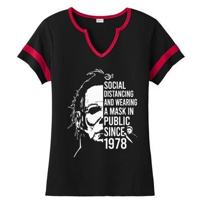 Halloween Social Distancing And Wear A Mask In Public 1978 Ladies Halftime Notch Neck Tee