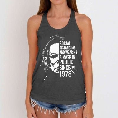 Halloween Social Distancing And Wear A Mask In Public 1978 Women's Knotted Racerback Tank