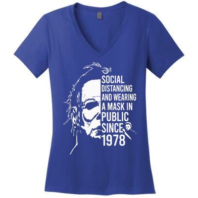 Halloween Social Distancing And Wear A Mask In Public 1978 Women's V-Neck T-Shirt