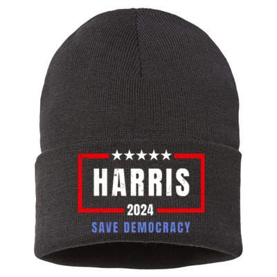 Harris Save Democracy 2024 For President Sustainable Knit Beanie