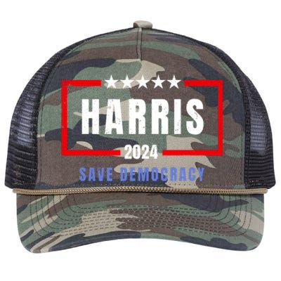 Harris Save Democracy 2024 For President Retro Rope Trucker Hat Cap