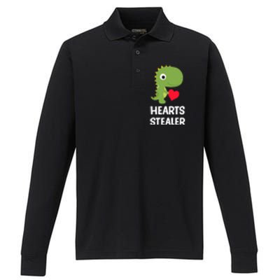 Hearts Stealer Dinosaur Trex Valentines Day Great Gift Performance Long Sleeve Polo