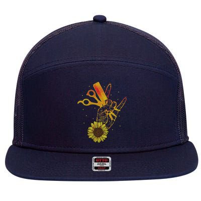 Hairstylist Sunflower Design Hippie Hair Salon 7 Panel Mesh Trucker Snapback Hat