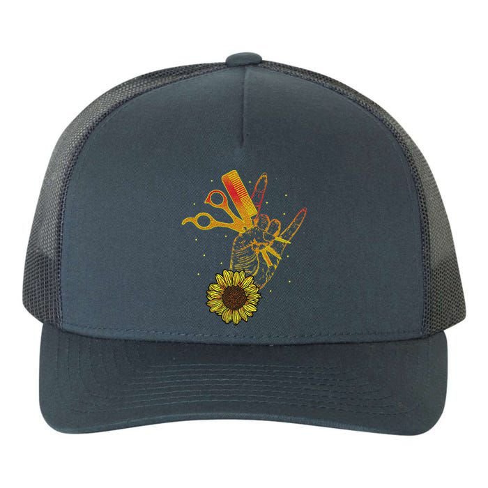 Hairstylist Sunflower Design Hippie Hair Salon Yupoong Adult 5-Panel Trucker Hat