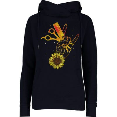 Hairstylist Sunflower Design Hippie Hair Salon Womens Funnel Neck Pullover Hood