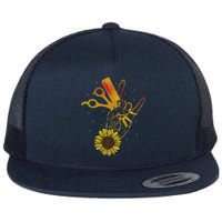 Hairstylist Sunflower Design Hippie Hair Salon Flat Bill Trucker Hat