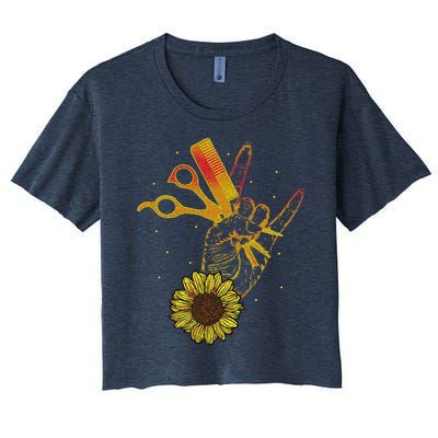 Hairstylist Sunflower Design Hippie Hair Salon Women's Crop Top Tee