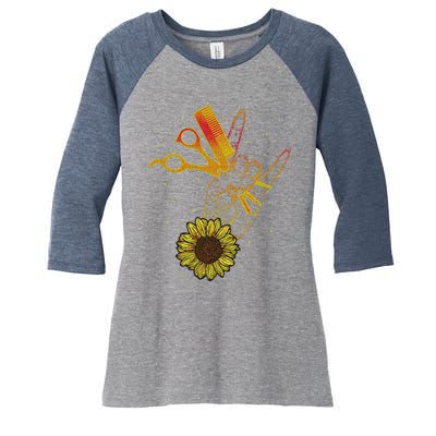 Hairstylist Sunflower Design Hippie Hair Salon Women's Tri-Blend 3/4-Sleeve Raglan Shirt