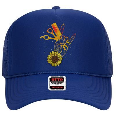 Hairstylist Sunflower Design Hippie Hair Salon High Crown Mesh Back Trucker Hat