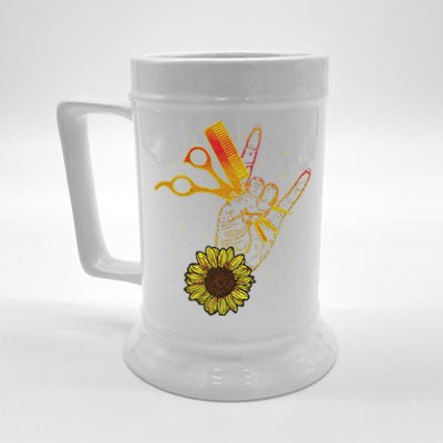 Hairstylist Sunflower Design Hippie Hair Salon Beer Stein