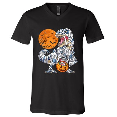 Halloween Shirts Dinosaur T Rex Mummy Pumpkin V-Neck T-Shirt