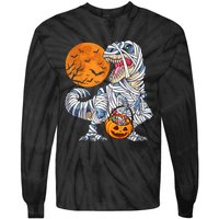 Halloween Shirts Dinosaur T Rex Mummy Pumpkin Tie-Dye Long Sleeve Shirt