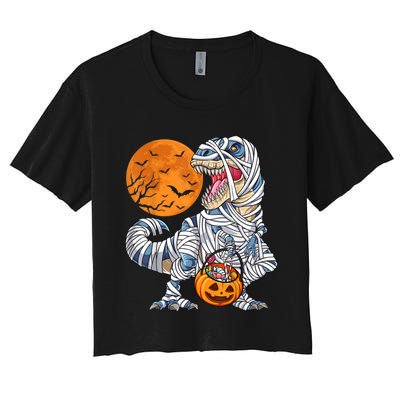 Halloween Shirts Dinosaur T Rex Mummy Pumpkin Women's Crop Top Tee