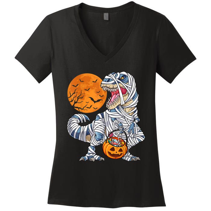 Halloween Shirts Dinosaur T Rex Mummy Pumpkin Women's V-Neck T-Shirt