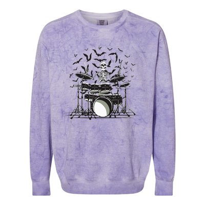 Halloween Skeleton Drummer Drumming Drumset Scary Colorblast Crewneck Sweatshirt