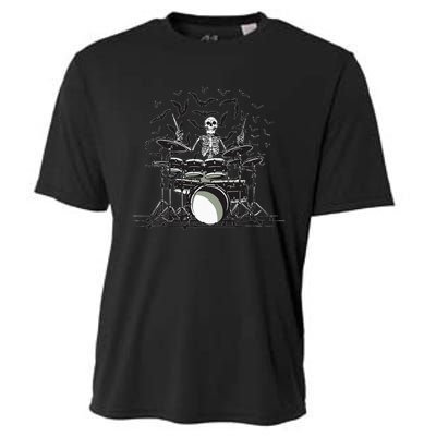 Halloween Skeleton Drummer Drumming Drumset Scary Cooling Performance Crew T-Shirt