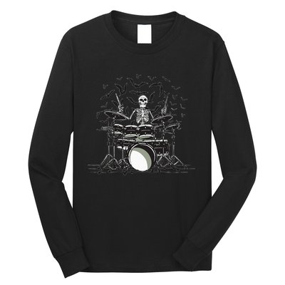 Halloween Skeleton Drummer Drumming Drumset Scary Long Sleeve Shirt