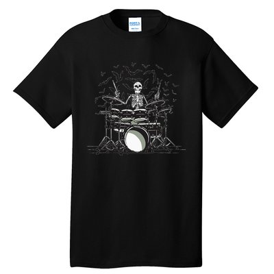 Halloween Skeleton Drummer Drumming Drumset Scary Tall T-Shirt