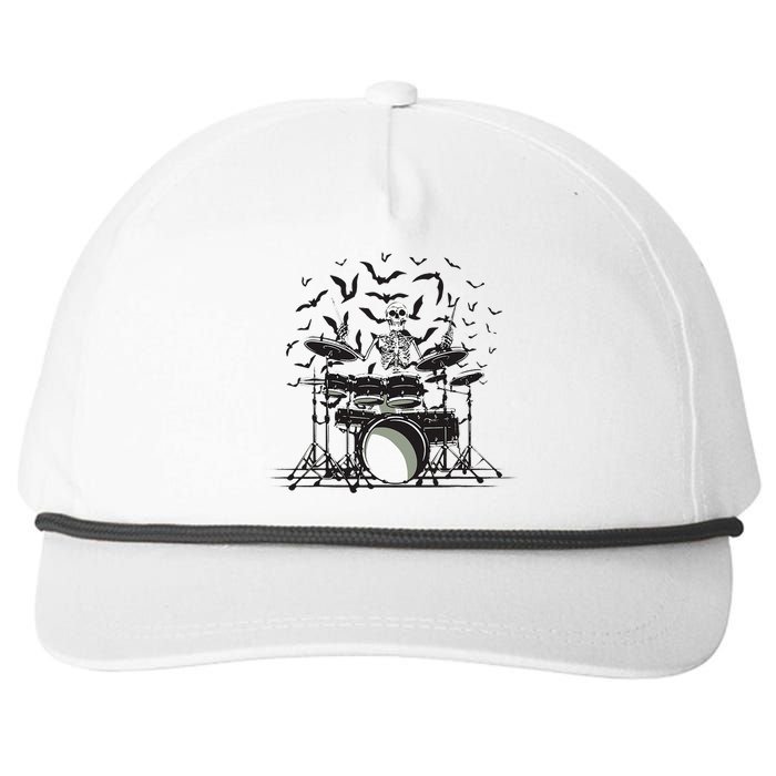 Halloween Skeleton Drummer Drumming Drumset Scary Snapback Five-Panel Rope Hat