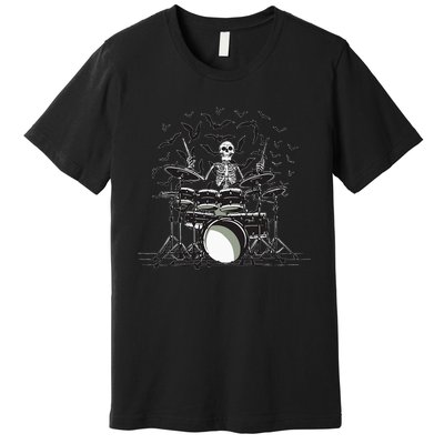 Halloween Skeleton Drummer Drumming Drumset Scary Premium T-Shirt