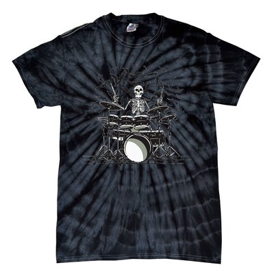 Halloween Skeleton Drummer Drumming Drumset Scary Tie-Dye T-Shirt