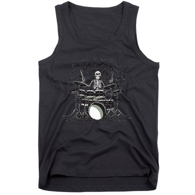 Halloween Skeleton Drummer Drumming Drumset Scary Tank Top