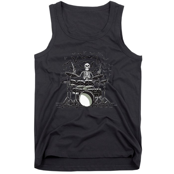 Halloween Skeleton Drummer Drumming Drumset Scary Tank Top