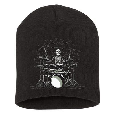 Halloween Skeleton Drummer Drumming Drumset Scary Short Acrylic Beanie